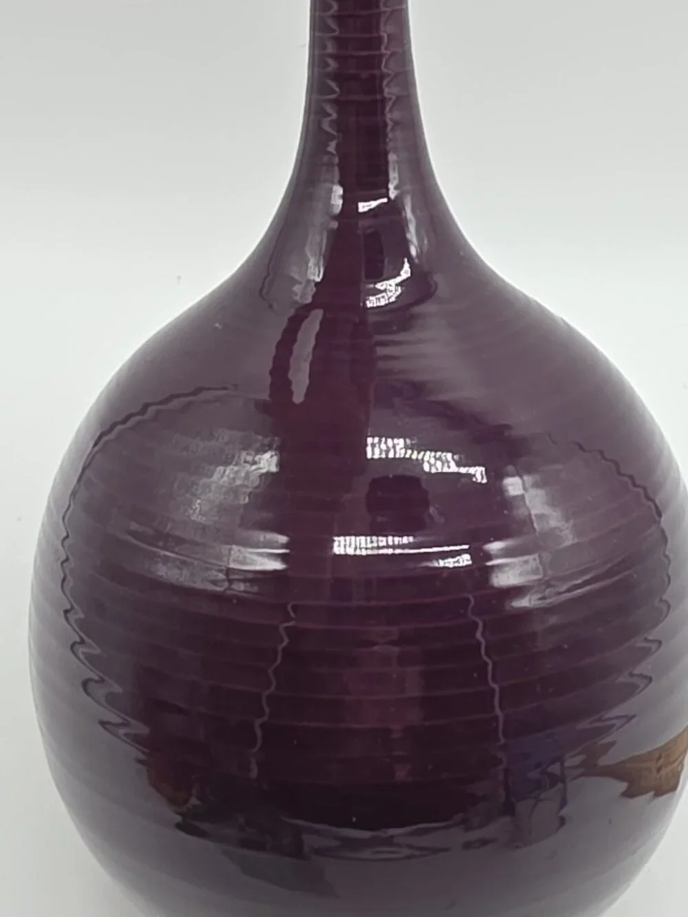 Artisan Made Long Neck Ceramic Vase Eggplant Plumb Colored MCM Boho Contemporary